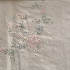 Antique handmade pillowcases Floral Embroidered Fabric white cottagecore